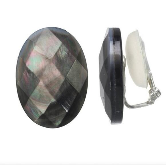 Margo Morrison Sterling Silver Abalone Mother of Pearl Doublet Stud Clip Earring - Picture 2 of 8